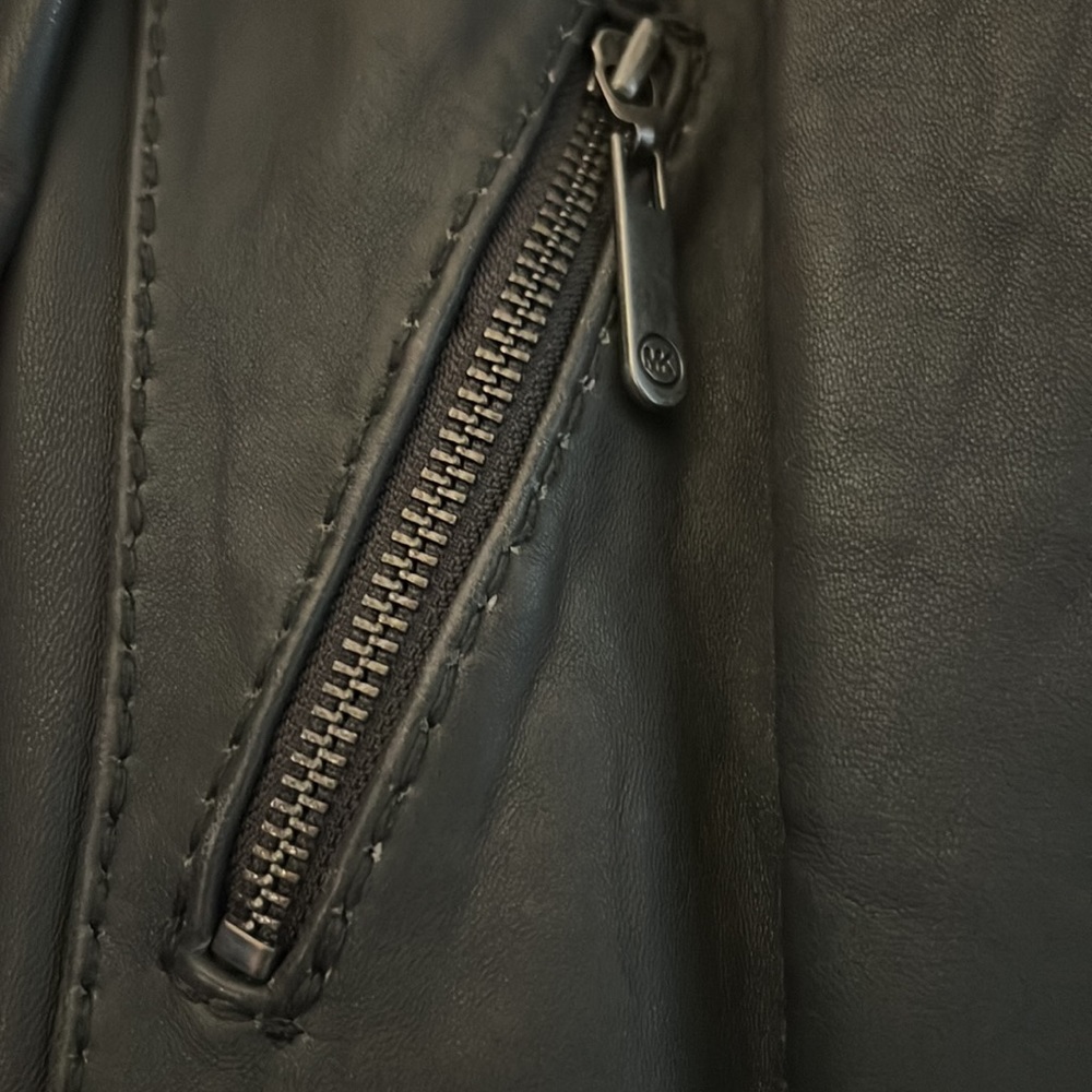 Michael kors grey leather moto jacket dark grey size large - Picture 5 of 10